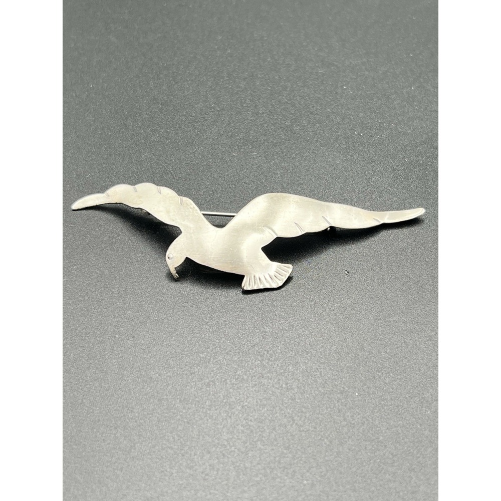 Orb Sterling Silver Seagull Bird Brooch 3 Inch Vintage‎ Coastal